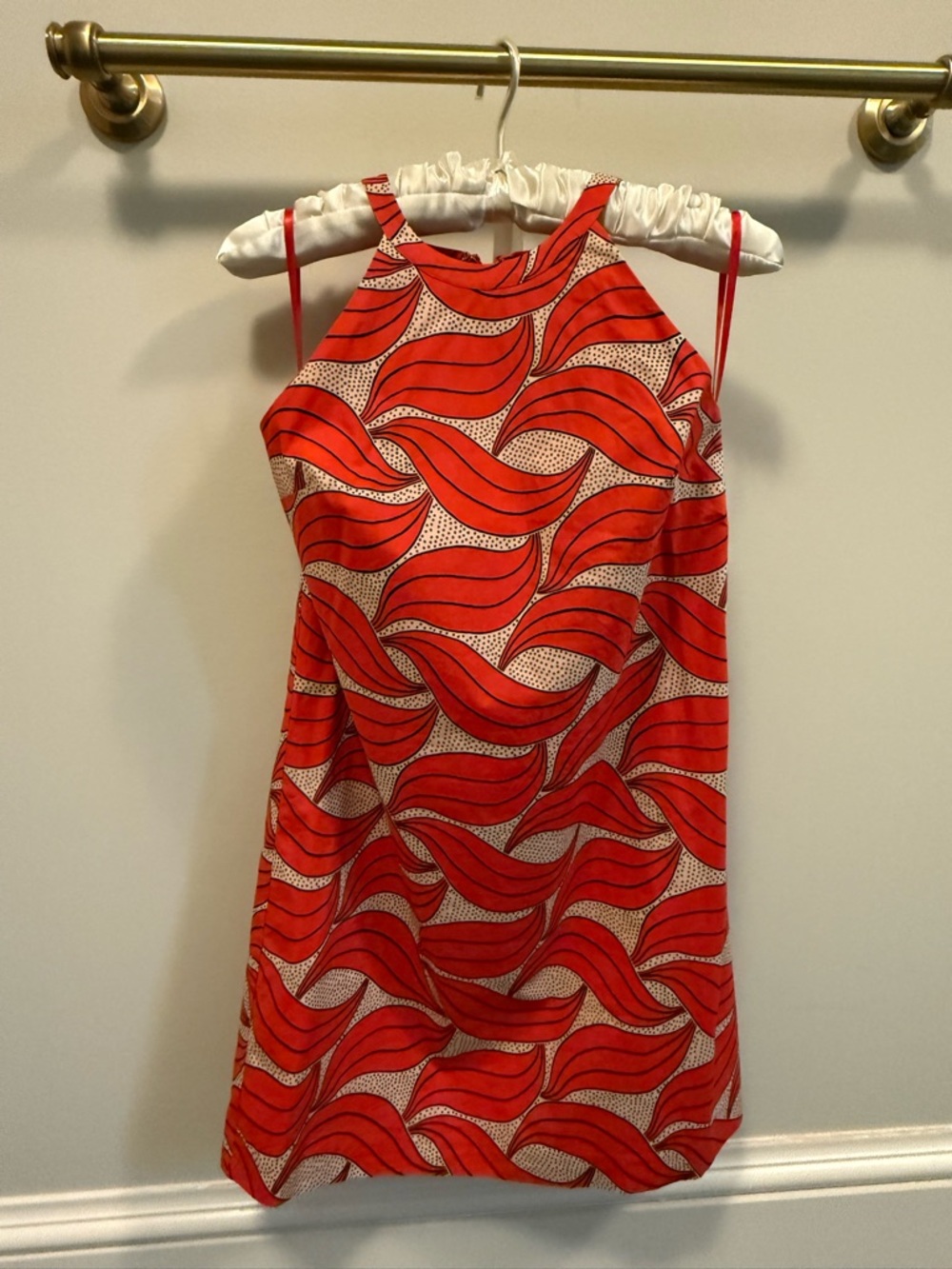 Ann Taylor Red Wave-Print Halter Mini Dress